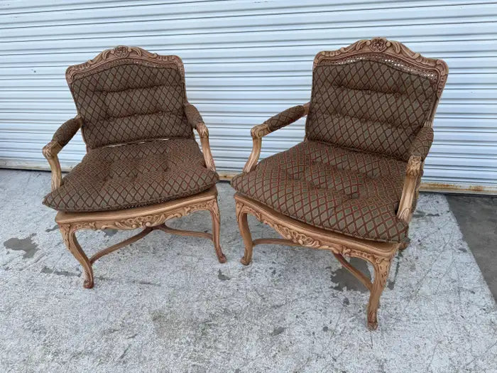Pair of Louis XV Upholstered and Cane Back Chairs