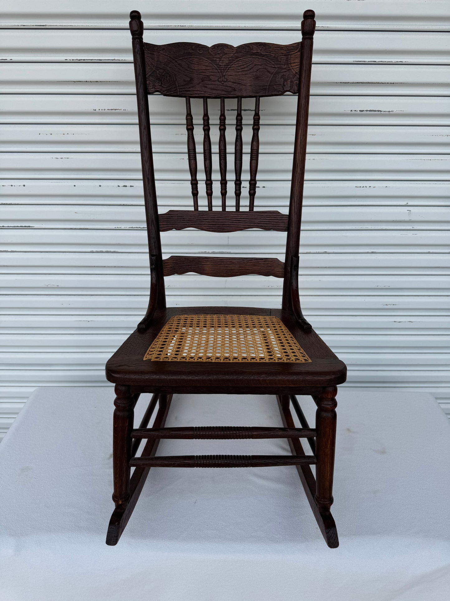 Antique Rocking Chair Solid Oak Cane Seat