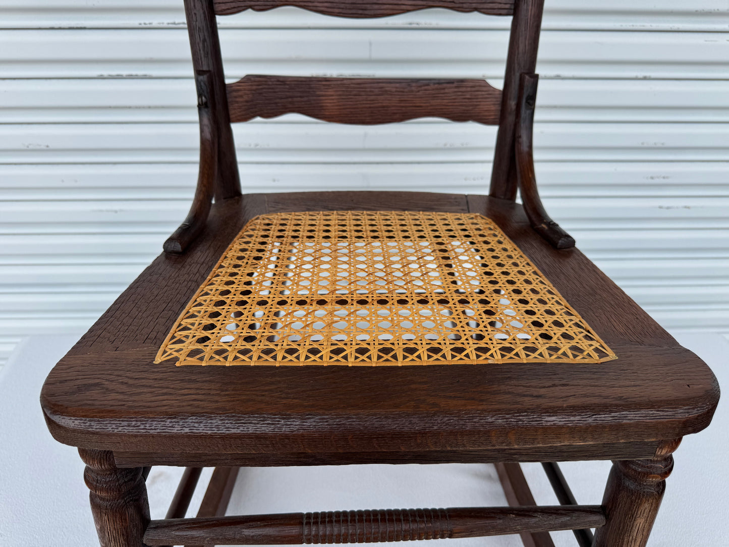 Antique Rocking Chair Solid Oak Cane Seat