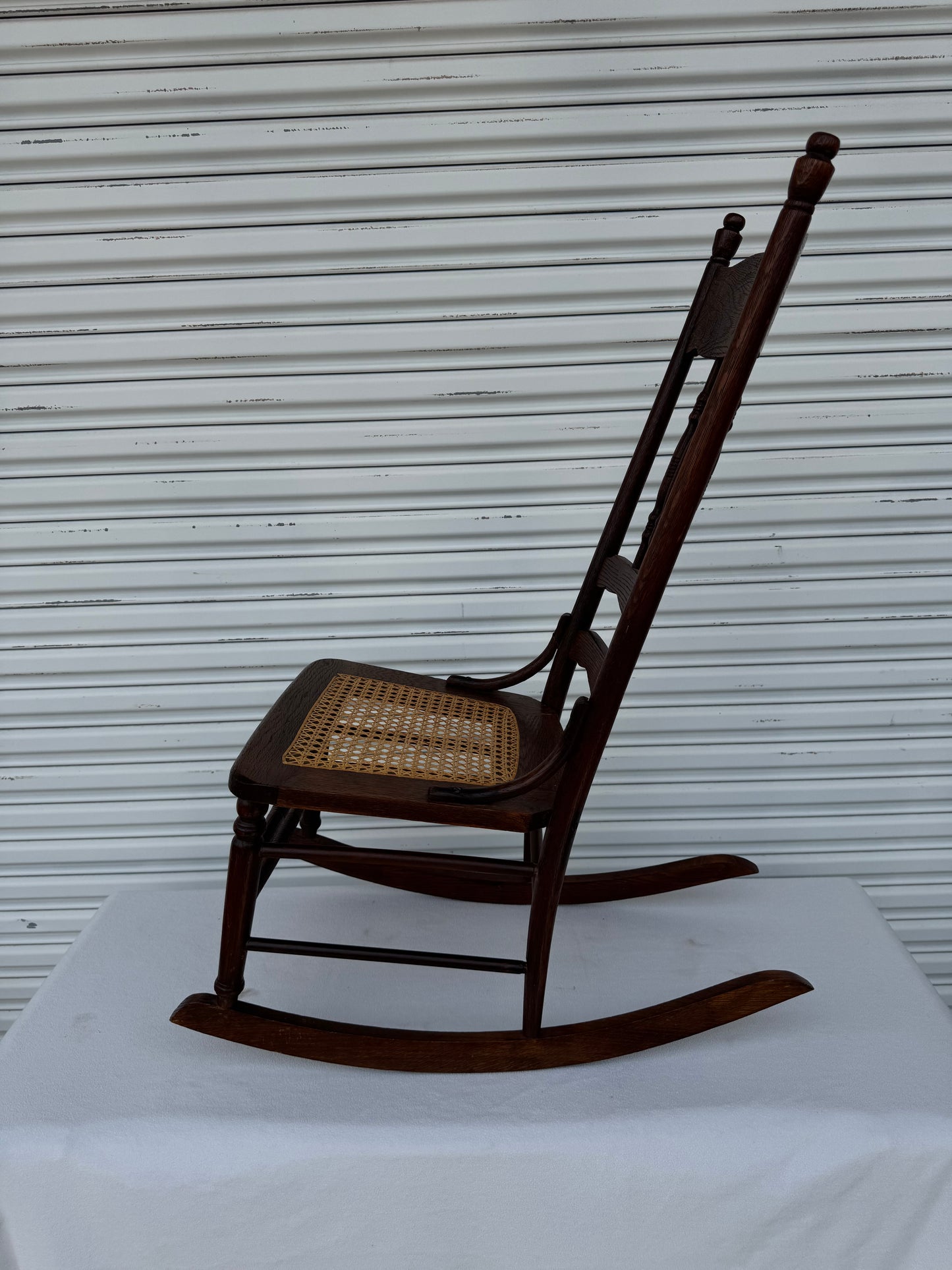 Antique Rocking Chair Solid Oak Cane Seat