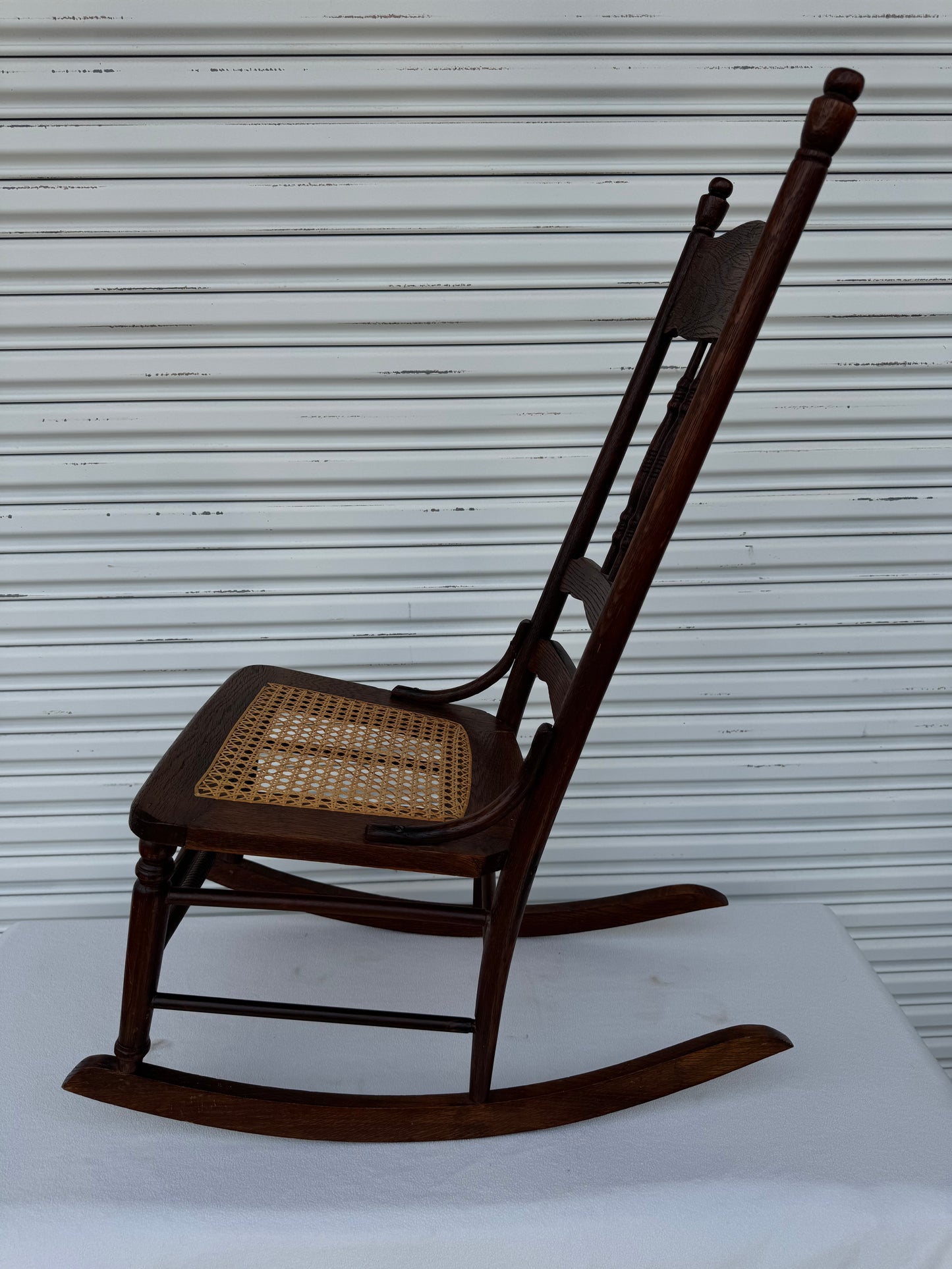 Antique Rocking Chair Solid Oak Cane Seat