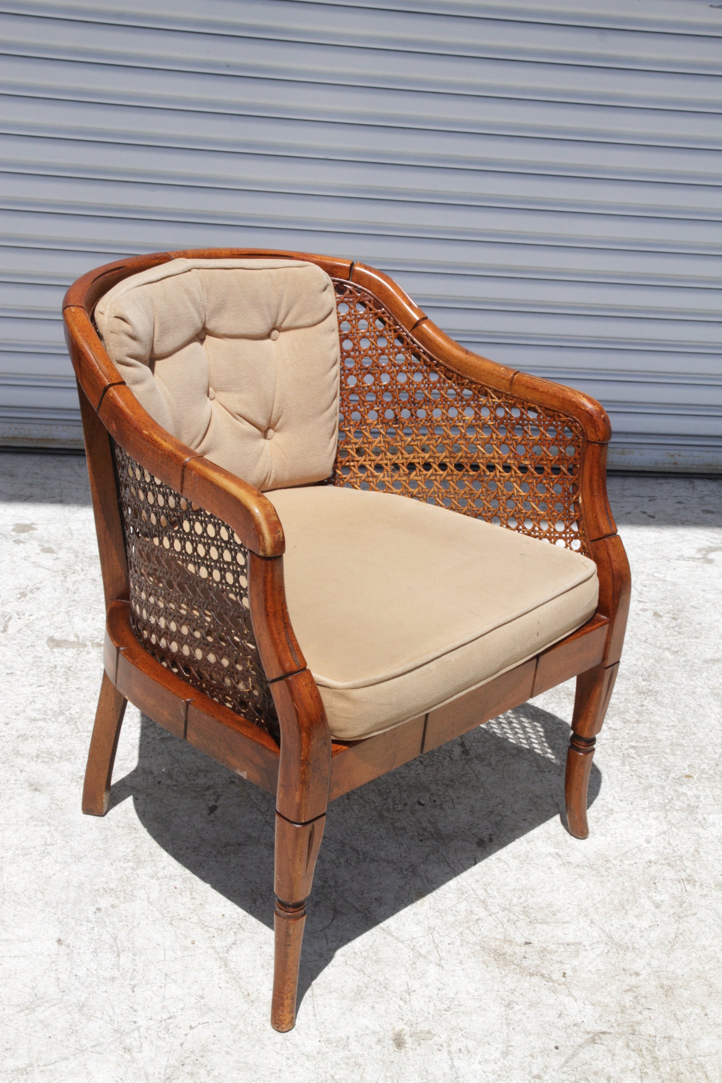 Vintage Barrel Back Bamboo and Cane Chair