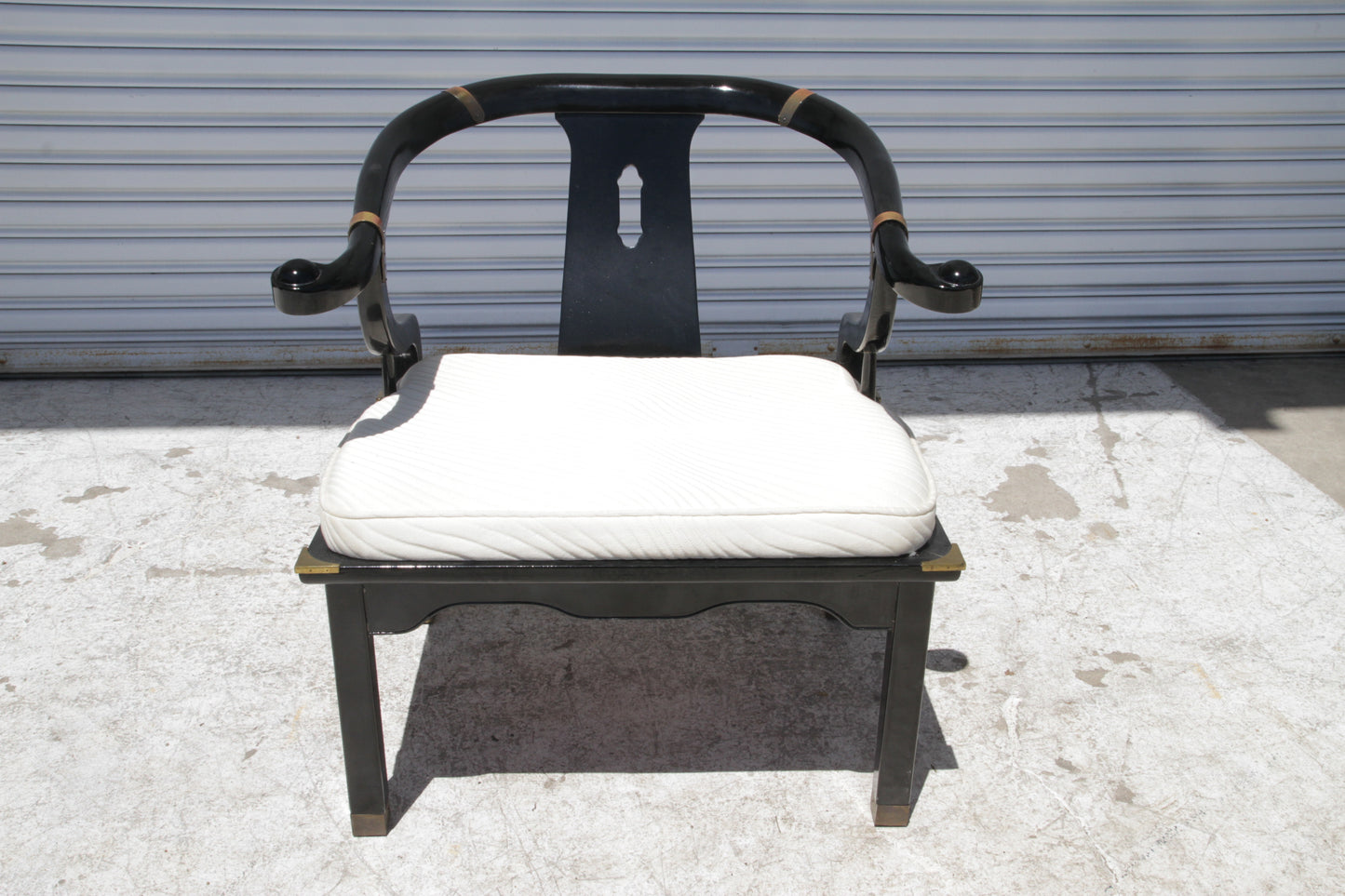 Asian Modern Black Lacquered Horseshoe Back Lounge Chair