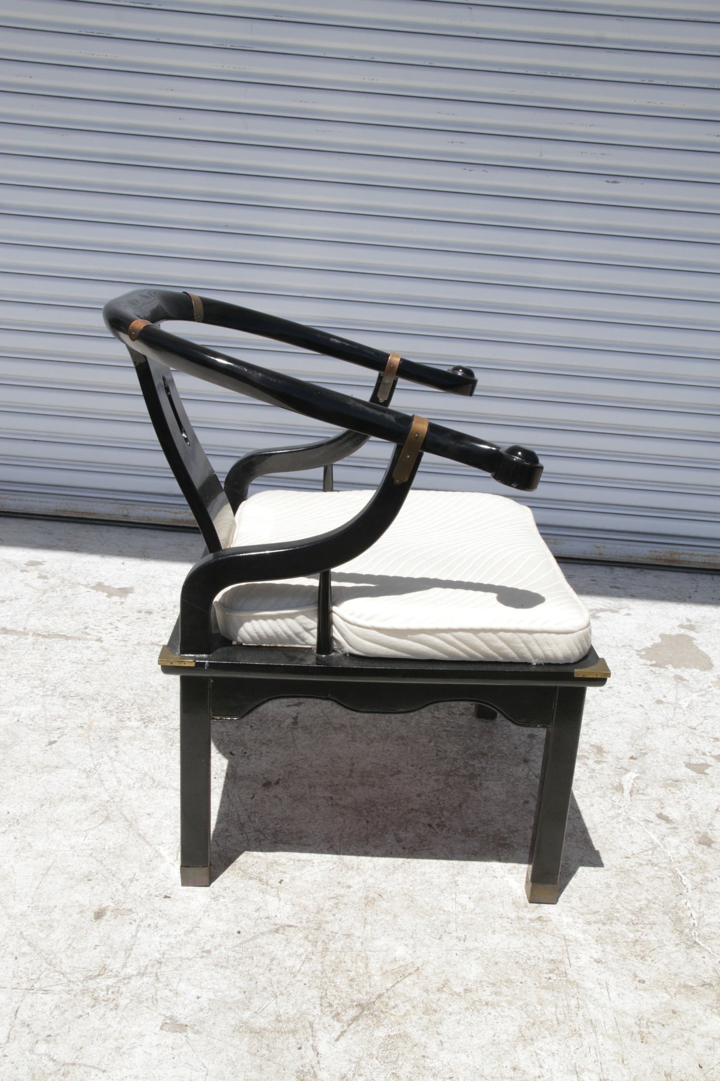 Asian Modern Black Lacquered Horseshoe Back Lounge Chair