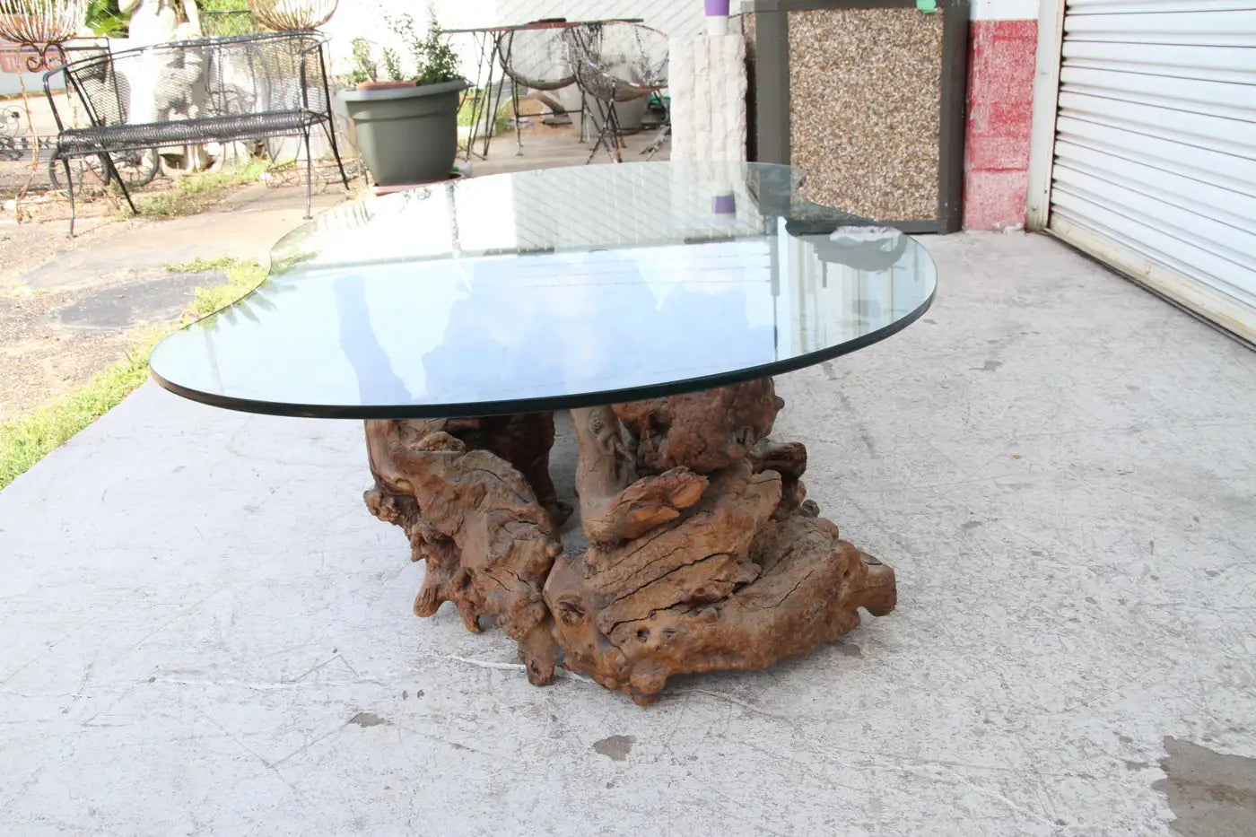 Natural wood coffee table with glass top