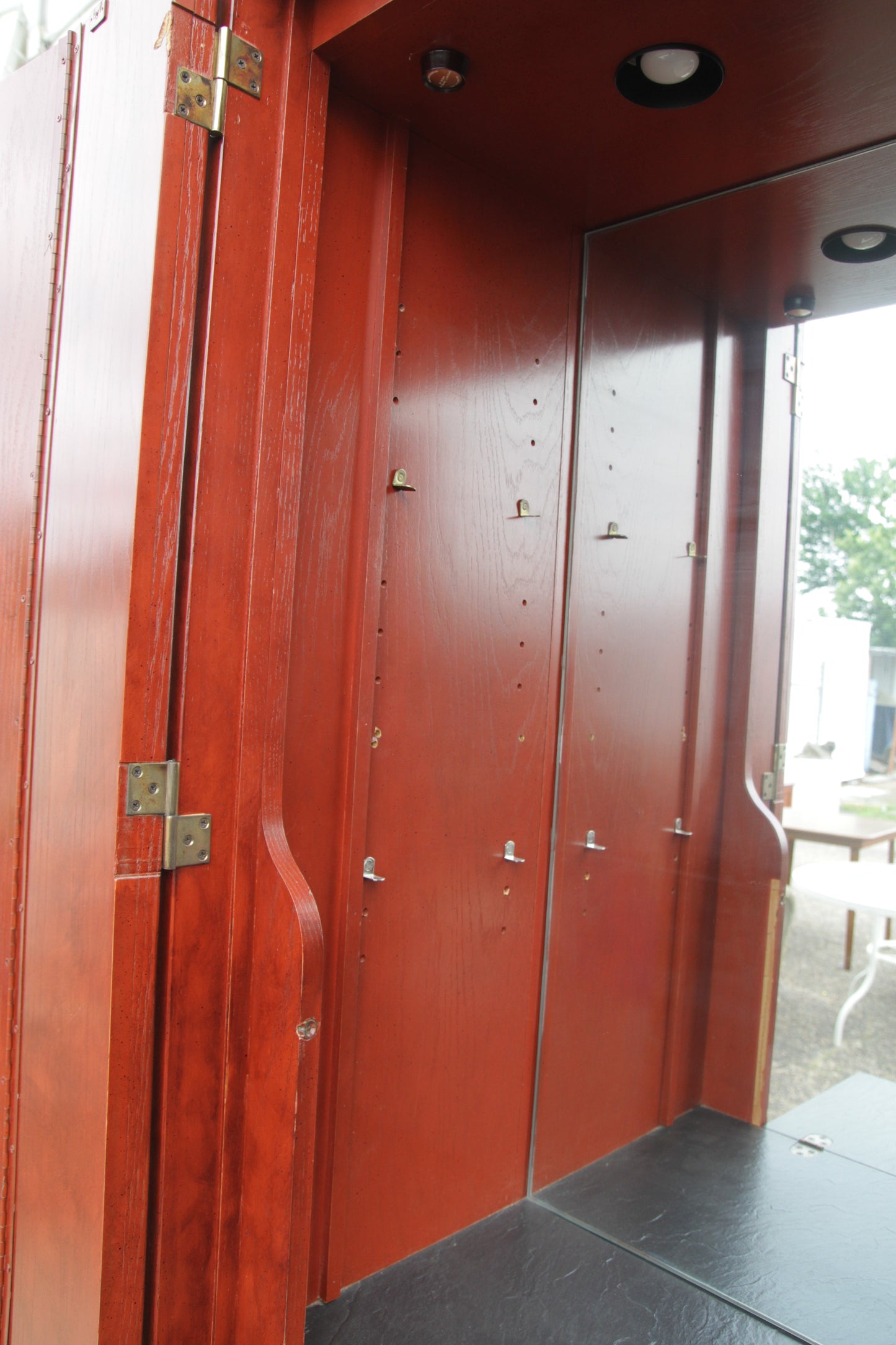 Century Furniture Asian Ming Style Tall Red Lacquer Lighted Dry Bar Cabinet