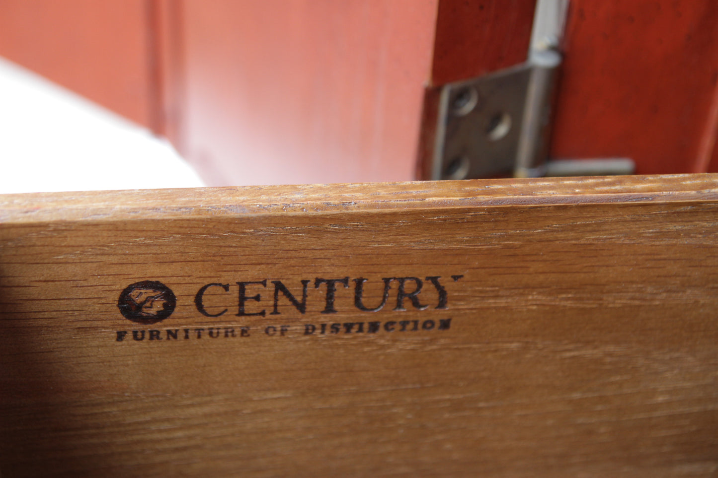 Century Furniture Asian Ming Style Tall Red Lacquer Lighted Dry Bar Cabinet