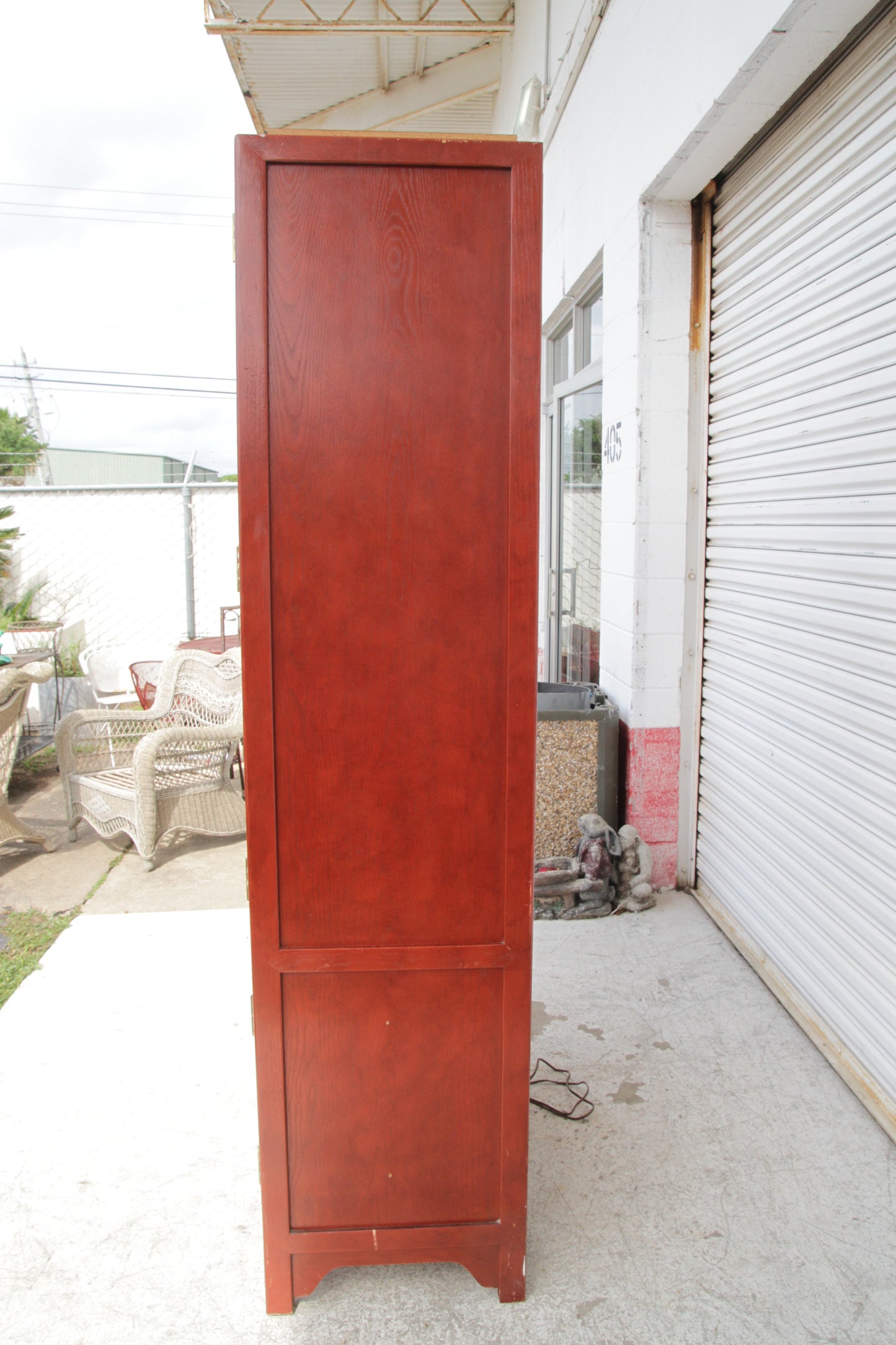 Century Furniture Asian Ming Style Tall Red Lacquer Lighted Dry Bar Cabinet