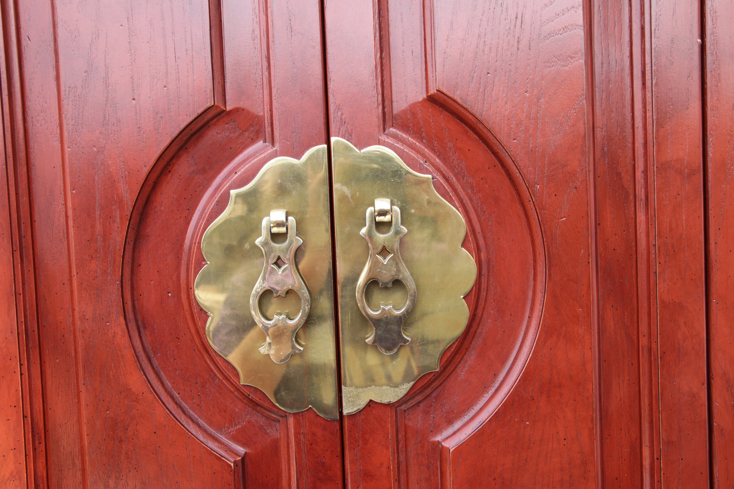 Century Furniture Asian Ming Style Tall Red Lacquer Lighted Dry Bar Cabinet