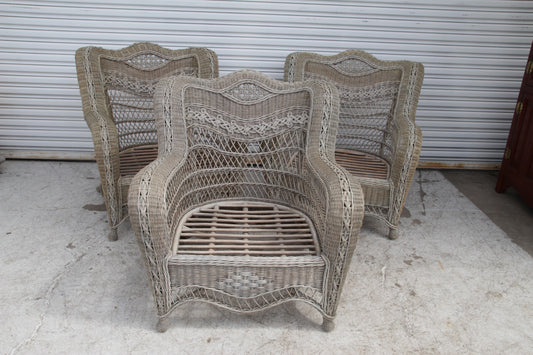 Early 20th Century Vintage Wicker Chair Set of 3