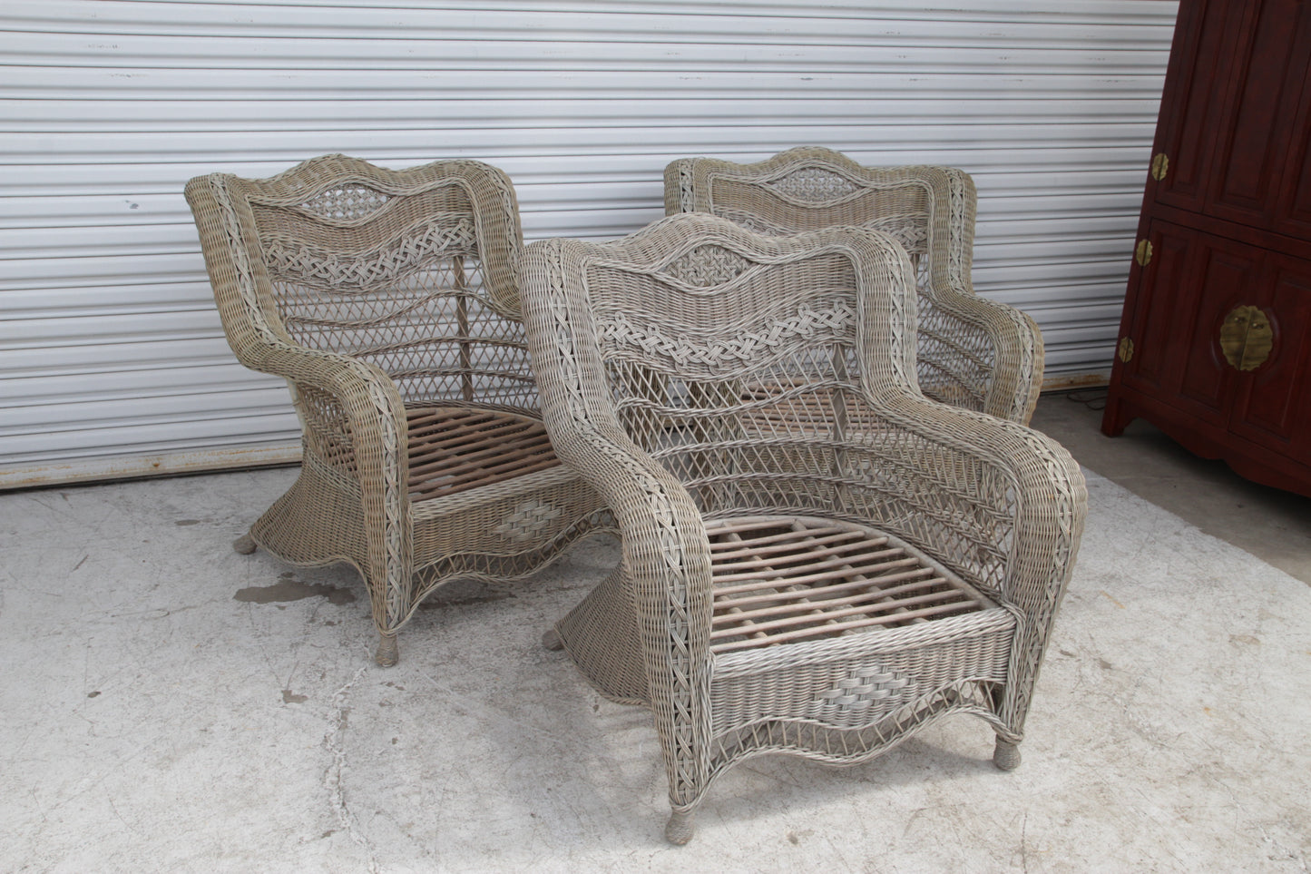 Early 20th Century Vintage Wicker Chair Set of 3