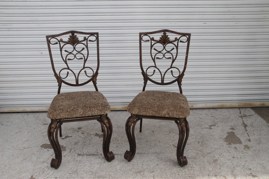 A Pair of Cafe Side Accent Wrought Iron Chairs