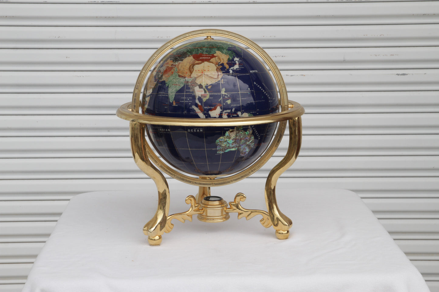 Pietra Dura and Brass Globe Attributed to Maitland Smith
