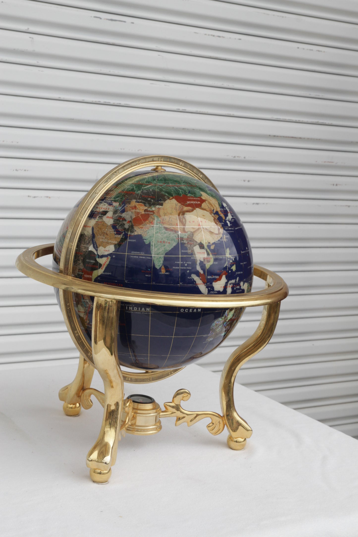 Pietra Dura and Brass Globe Attributed to Maitland Smith