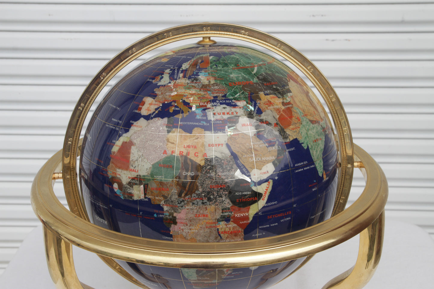 Pietra Dura and Brass Globe Attributed to Maitland Smith