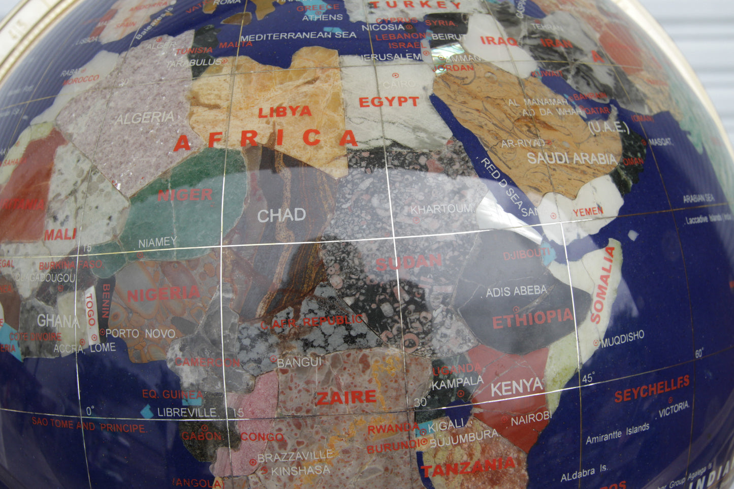 Pietra Dura and Brass Globe Attributed to Maitland Smith