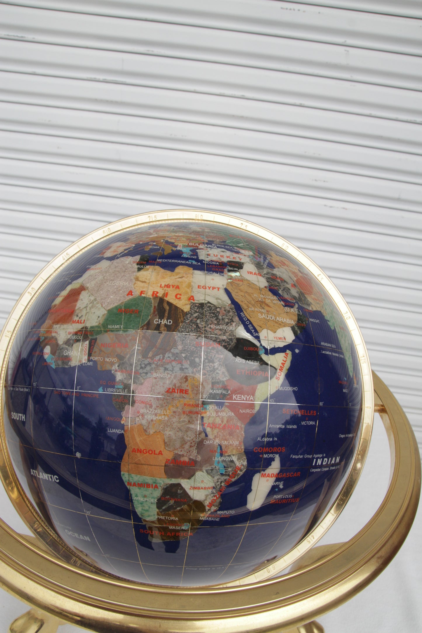 Pietra Dura and Brass Globe Attributed to Maitland Smith