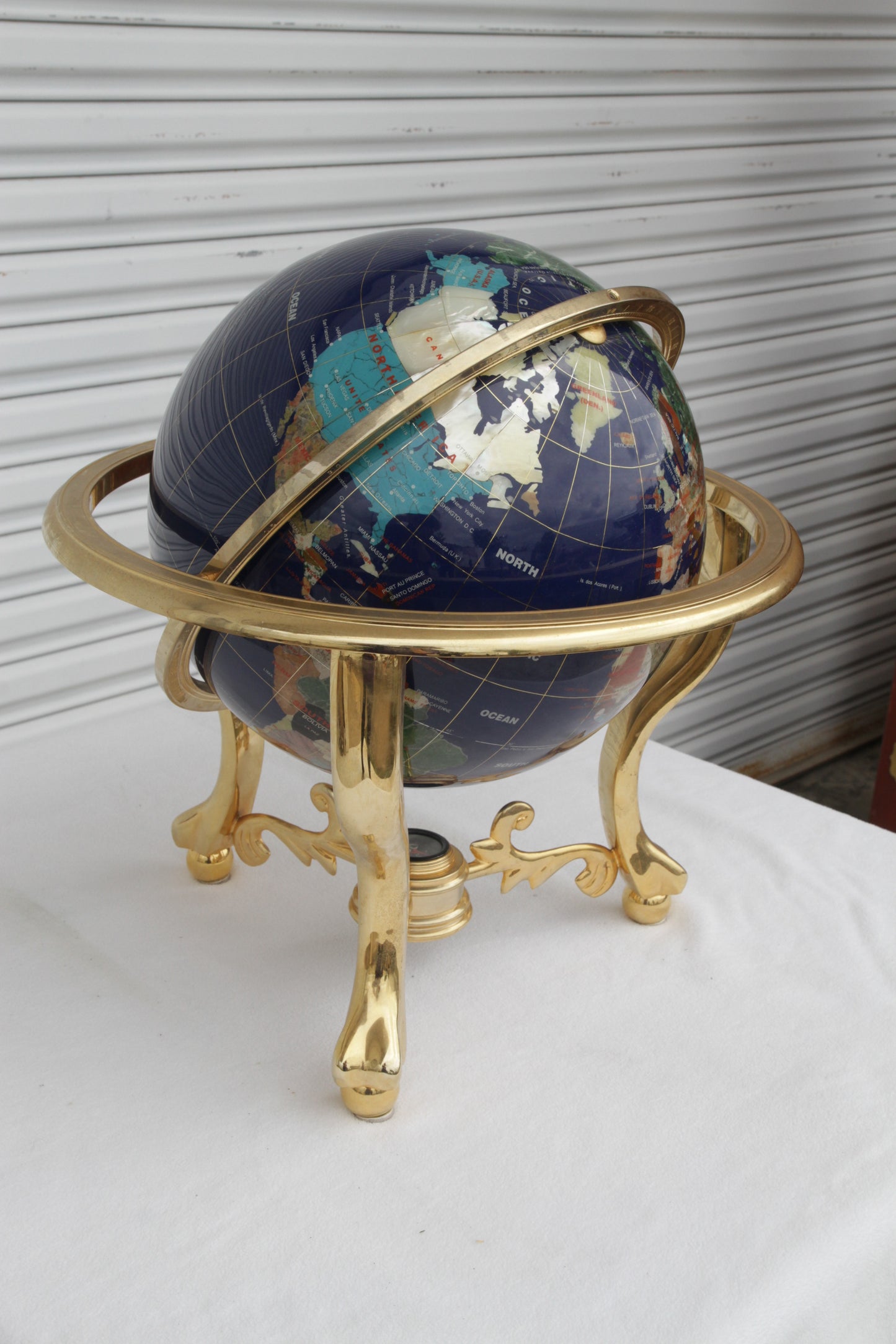 Pietra Dura and Brass Globe Attributed to Maitland Smith