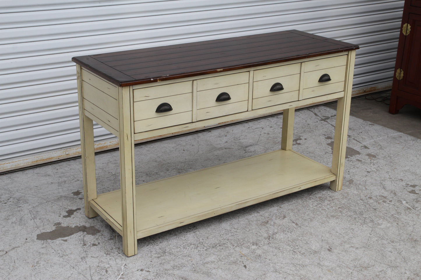 Bellhaven Coastal Cottage Alabaster Rectangular Storage Console Table