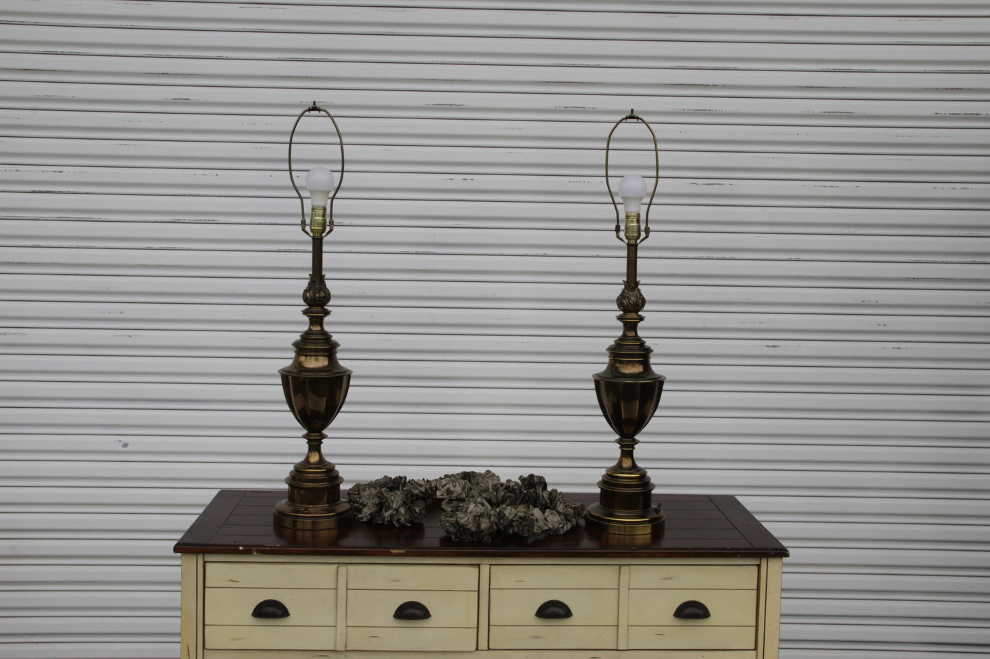 Pair of Solid Brass 12-Sided Trophy Urn Lamp