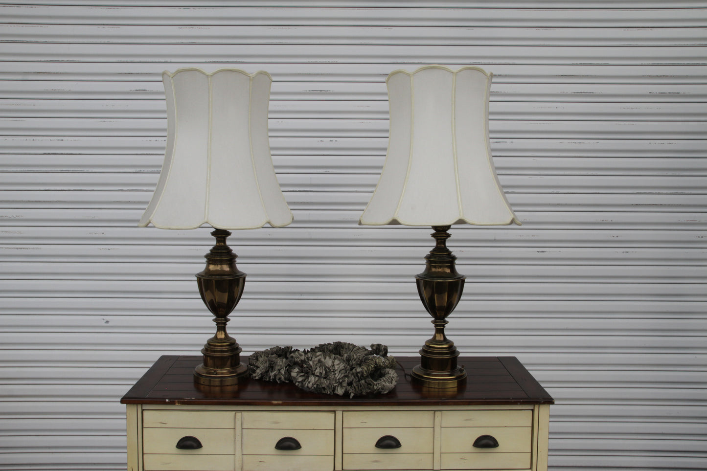 Pair of Solid Brass 12-Sided Trophy Urn Lamp