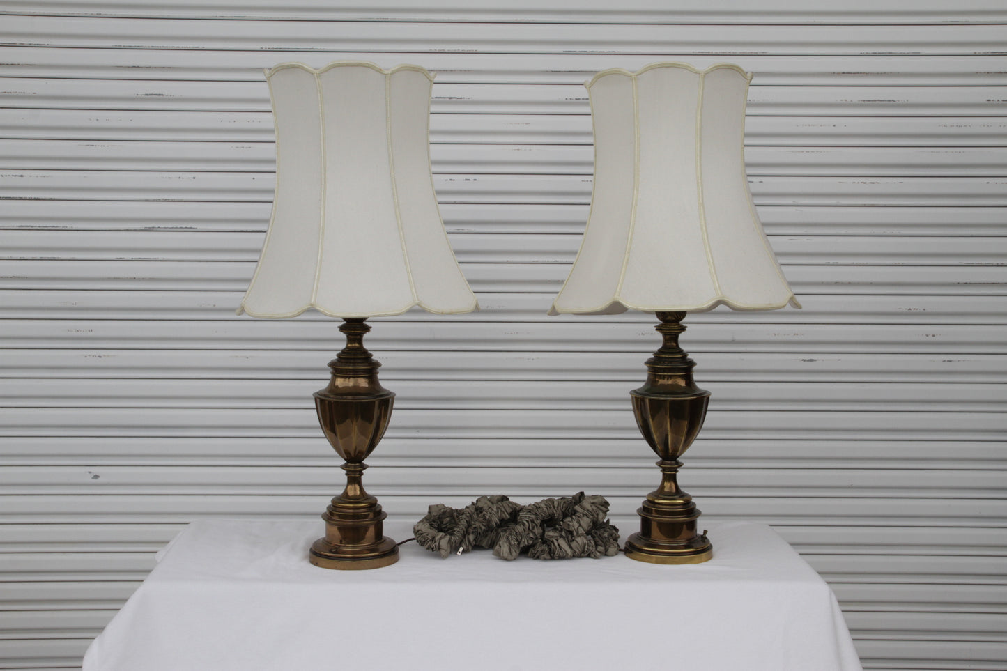 Pair of Solid Brass 12-Sided Trophy Urn Lamp
