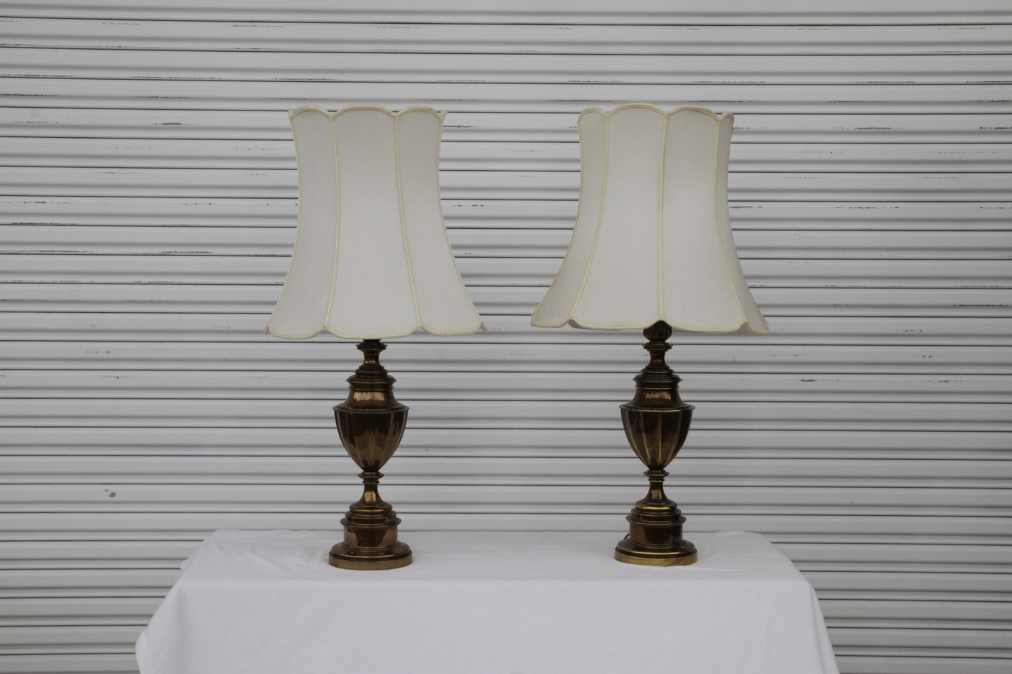 Pair of Solid Brass 12-Sided Trophy Urn Lamp