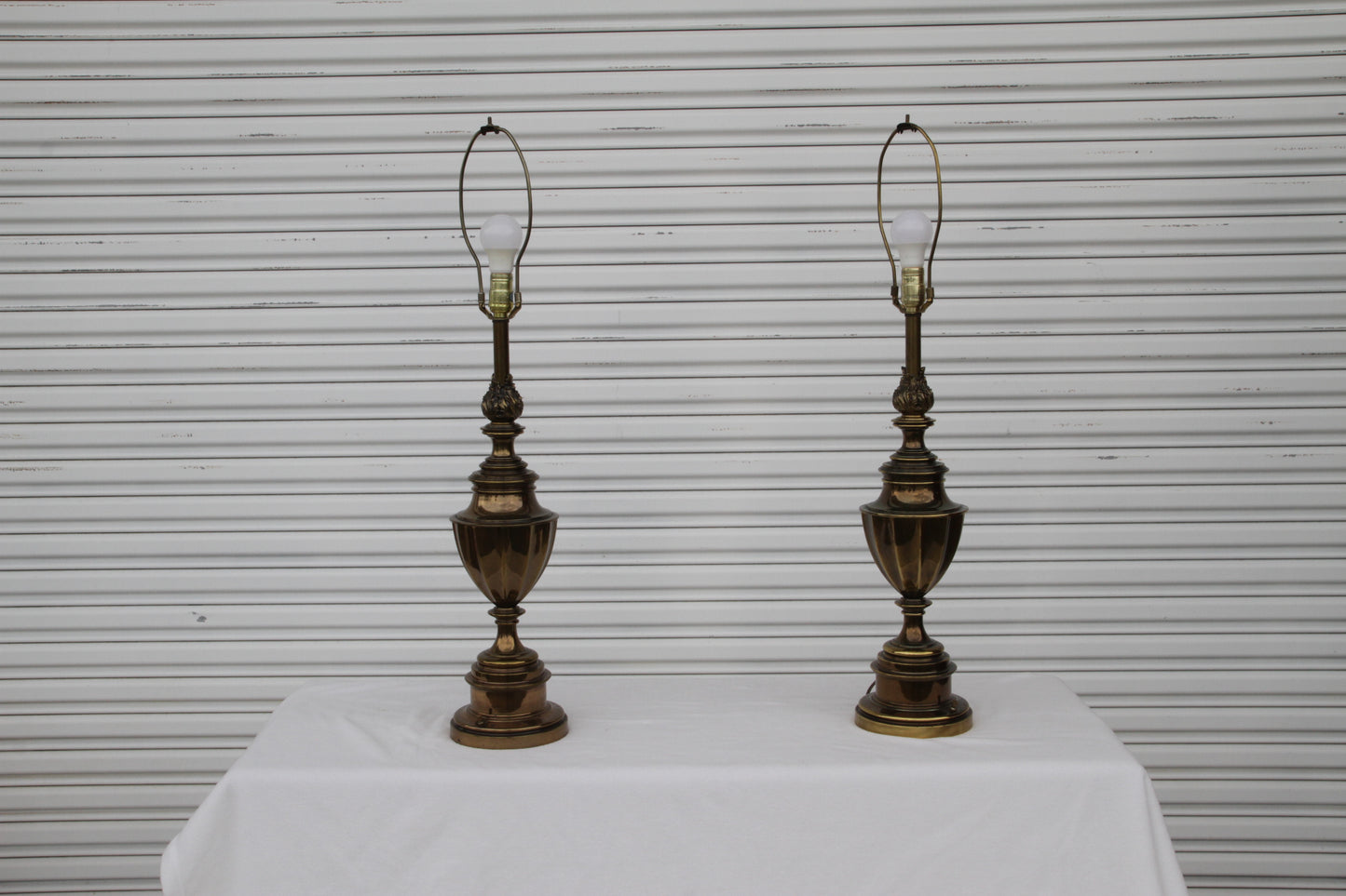 Pair of Solid Brass 12-Sided Trophy Urn Lamp