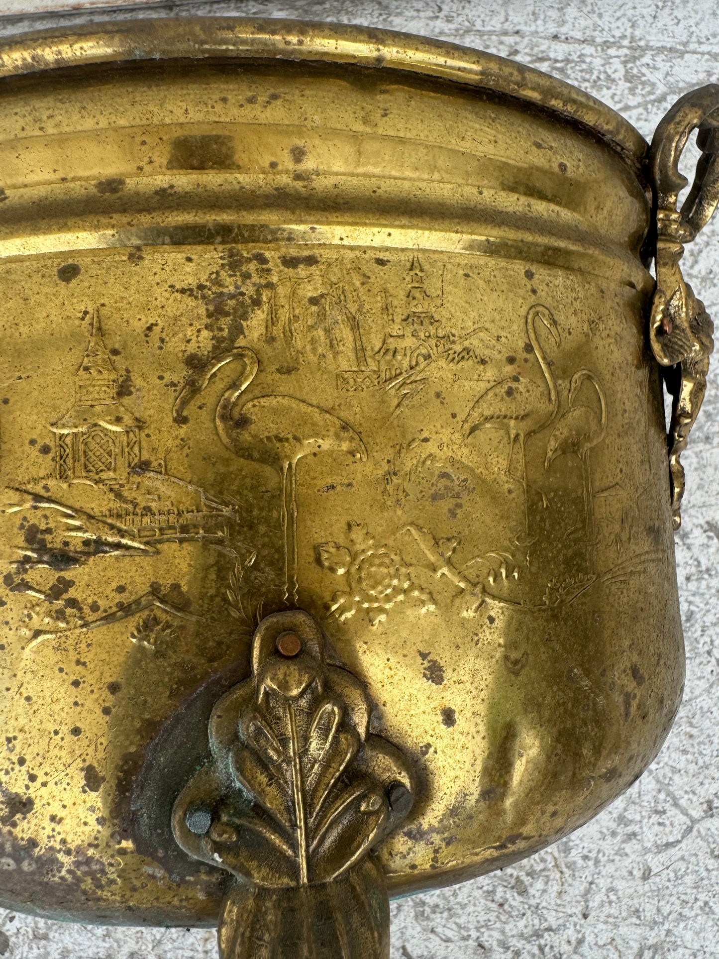 Antique Brass Pot w Brass Legs and Handles