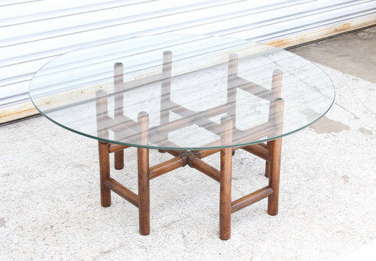 Vintage Bamboo and Leather with Glass Top