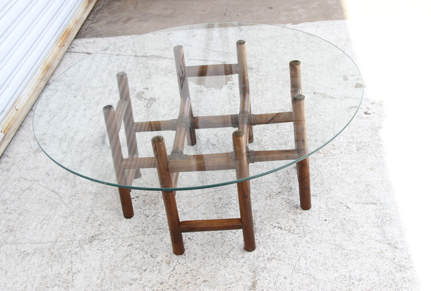 Vintage Bamboo and Leather with Glass Top