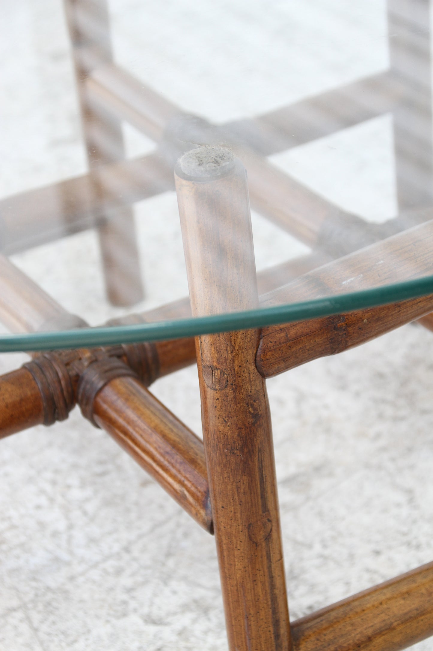 Vintage Bamboo and Leather with Glass Top