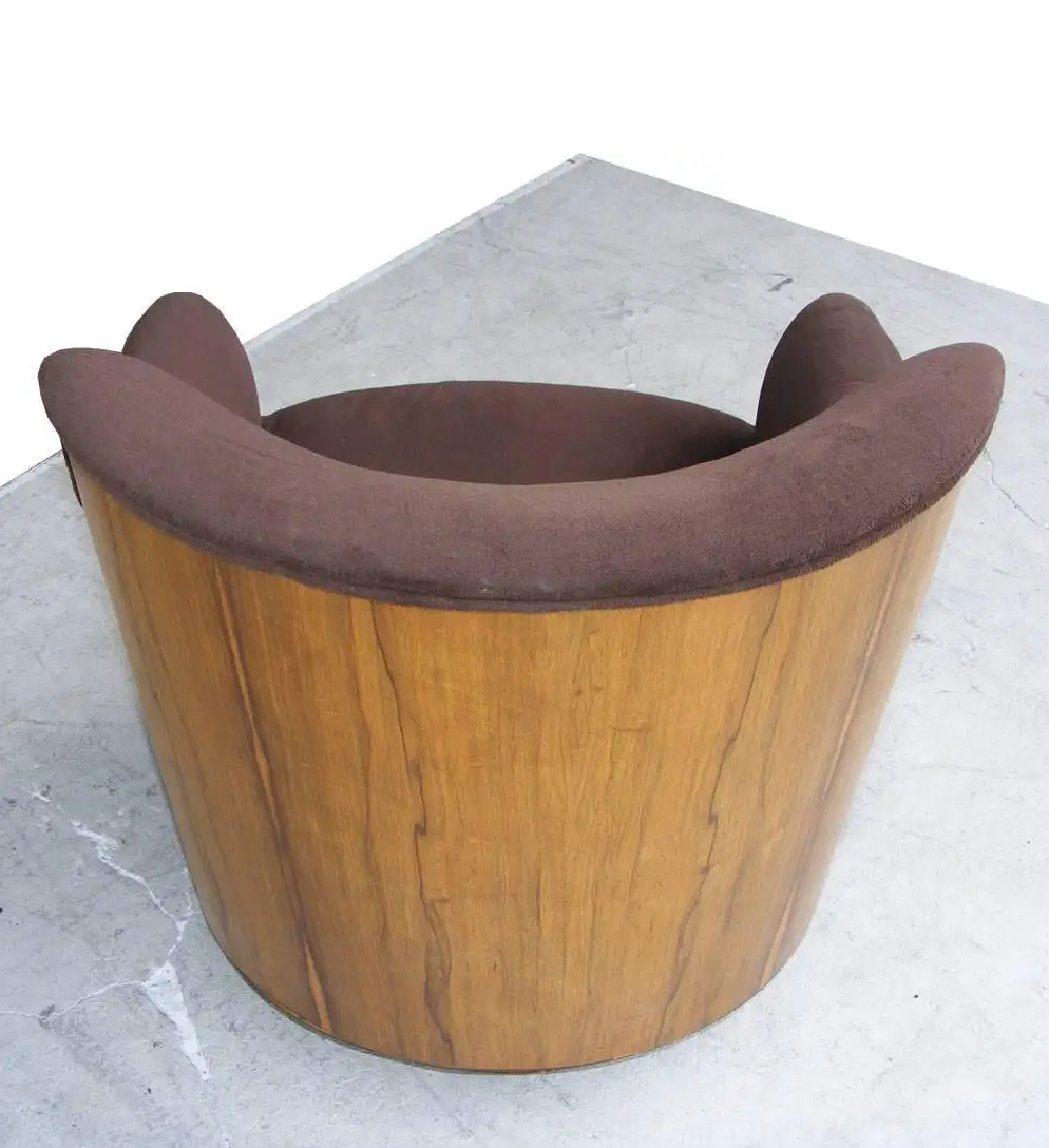 Sculptural 1970s wood barrel swivel lounge
