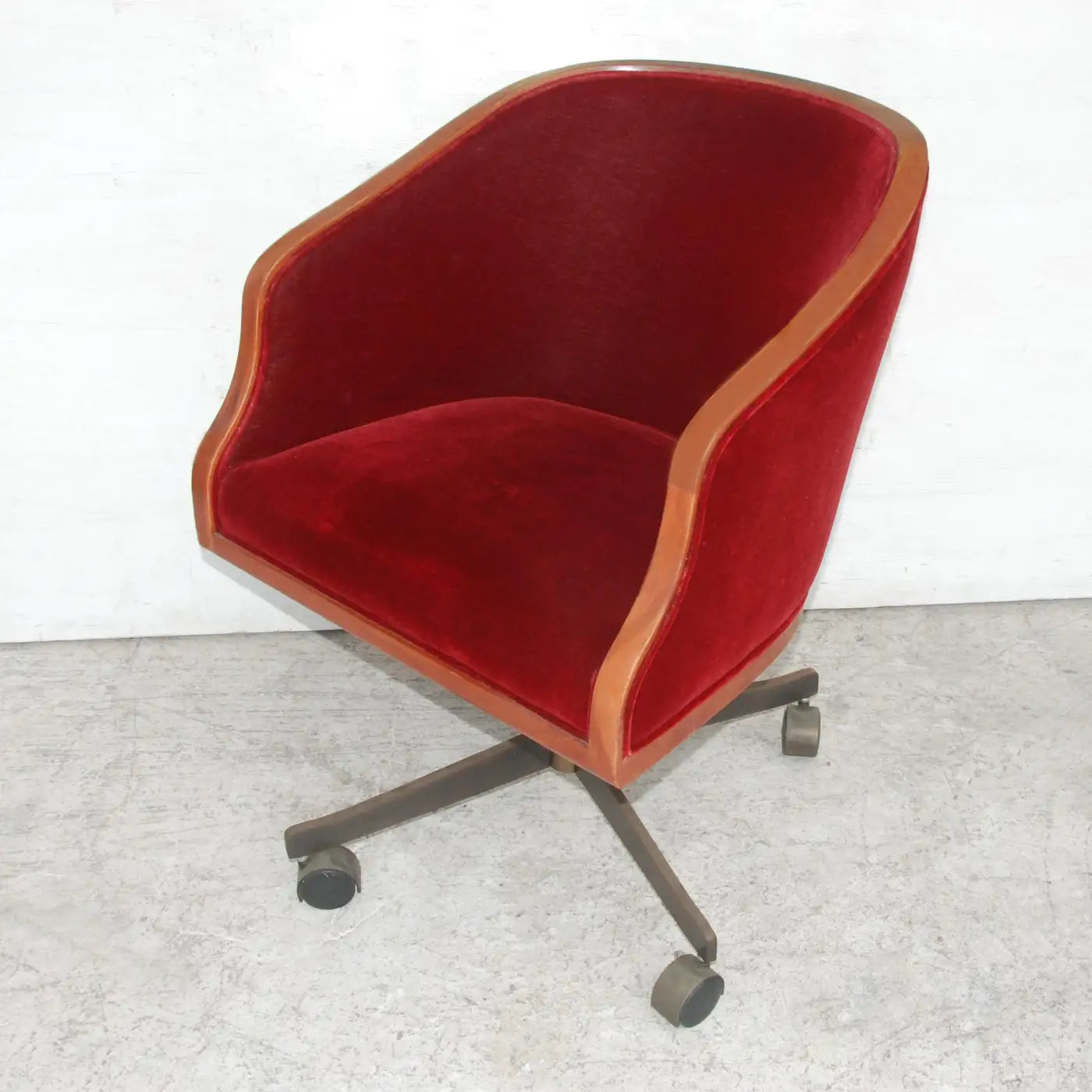 Designer vintage executive office chair red mohair upholstery