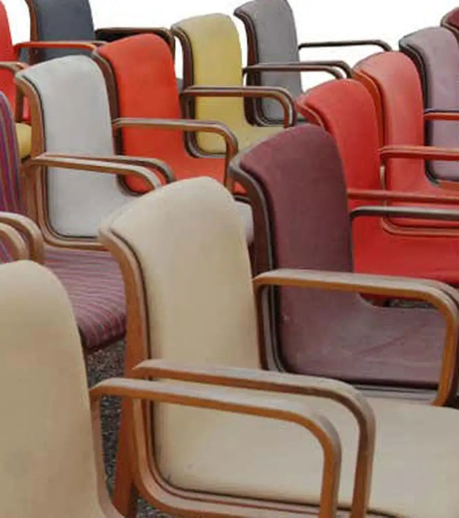 Designer bent wood blue velvet office chair