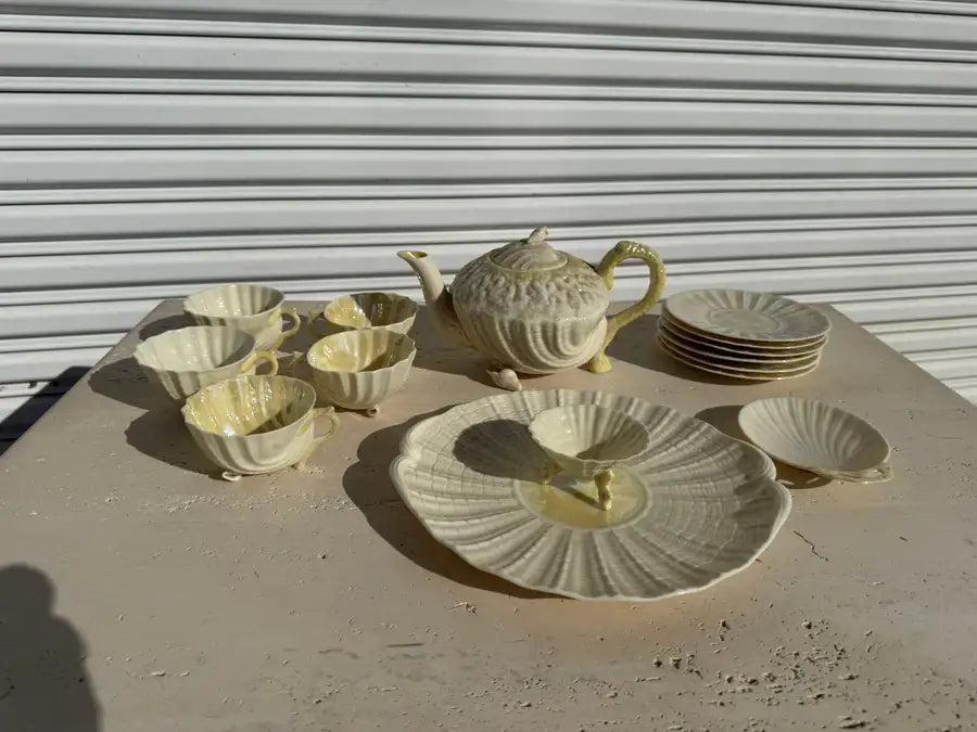Irish porcelain tea set with embossed Neptune texture detailing