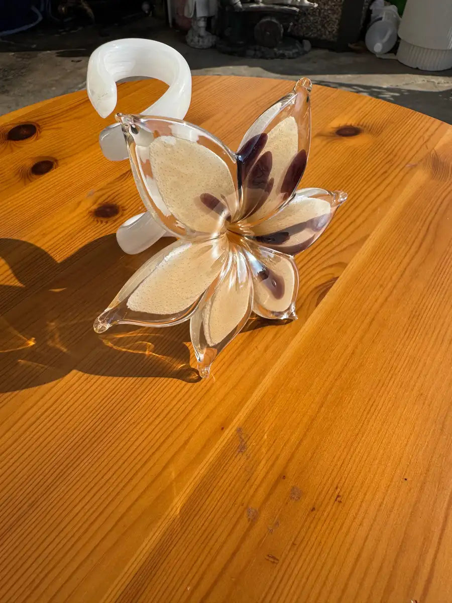 Italian Murano glass flower figurine beige tones décor