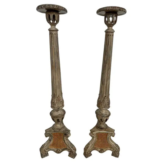 Italian hand painted candlestick torchieres