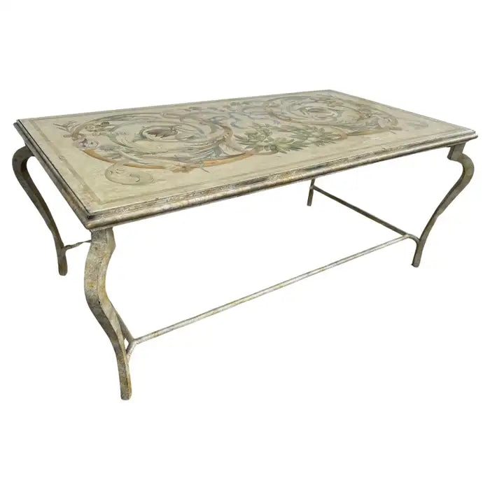 antique Italian wrought iron table hand painted wood top