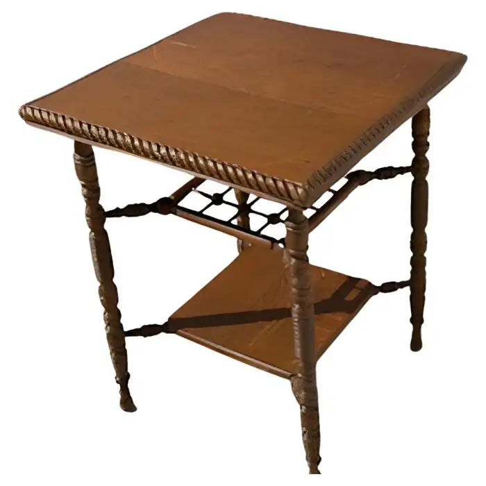 Antique Jacobean spiral leg side table with shelf