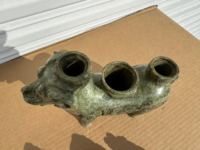 Jade stone ram incense burner with sculptural form