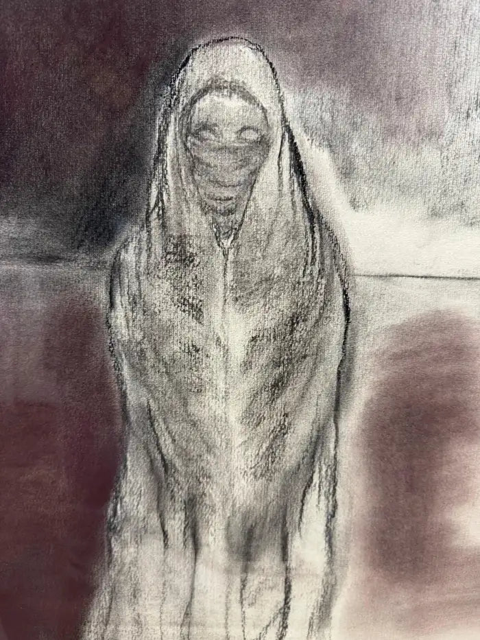 Modern black and white charcoal artwork wall display