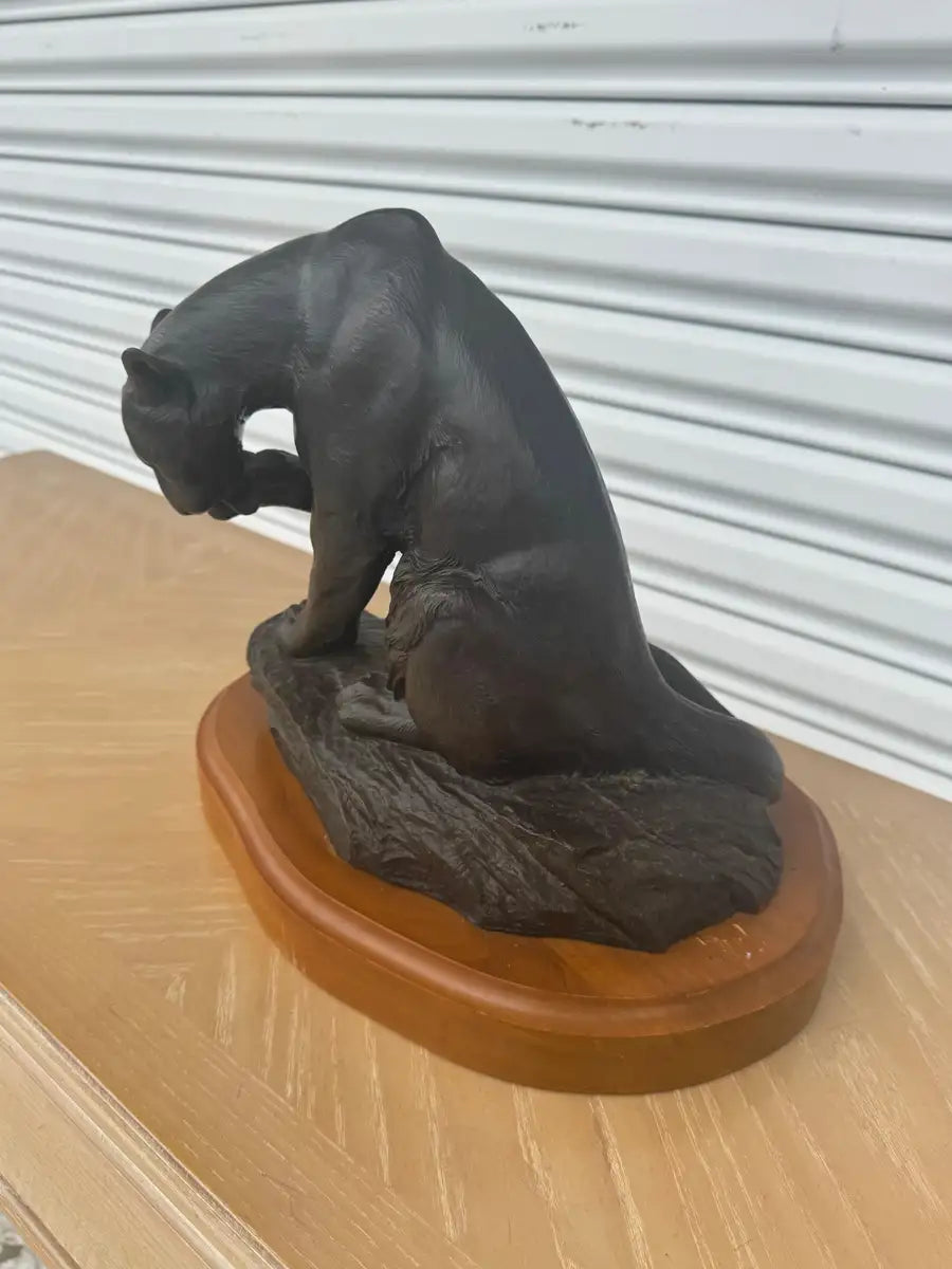 bronze mountain lion statue detailed wildlife sculpture