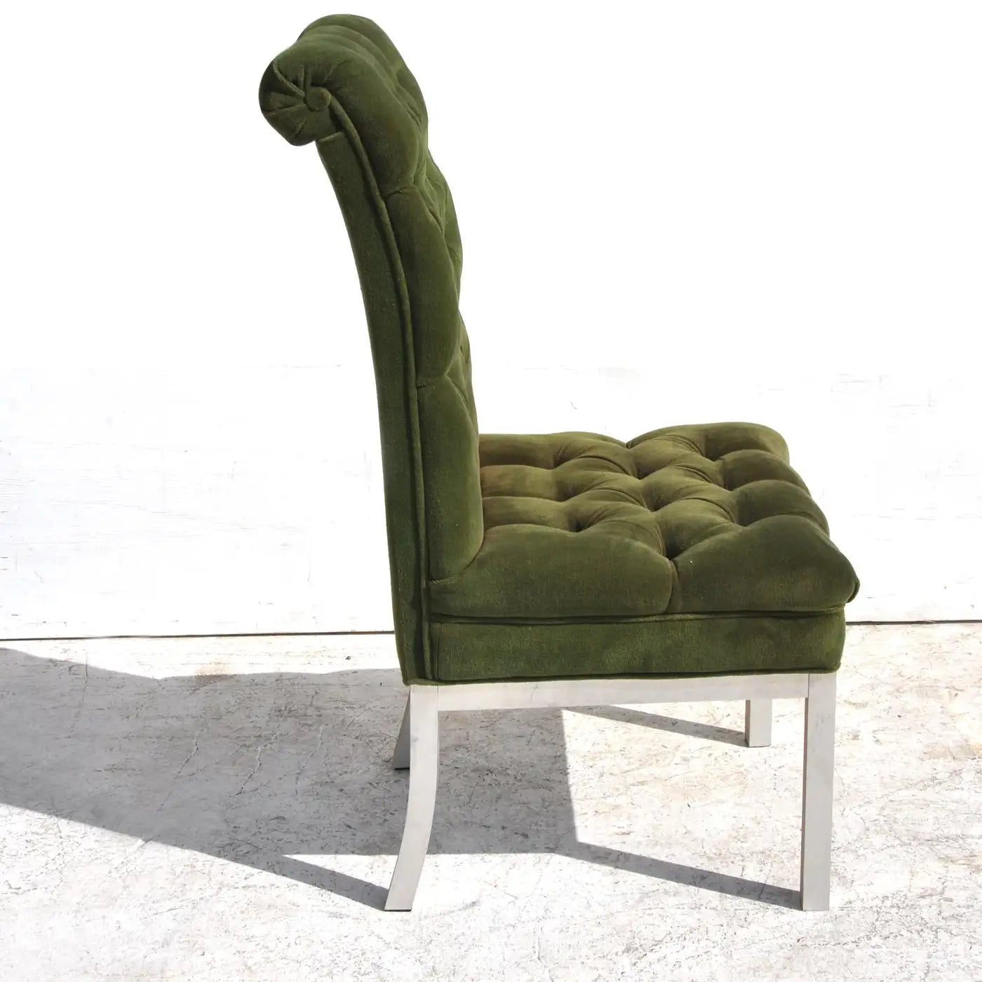 Statement velvet dining chair green chrome legs Metro Retro