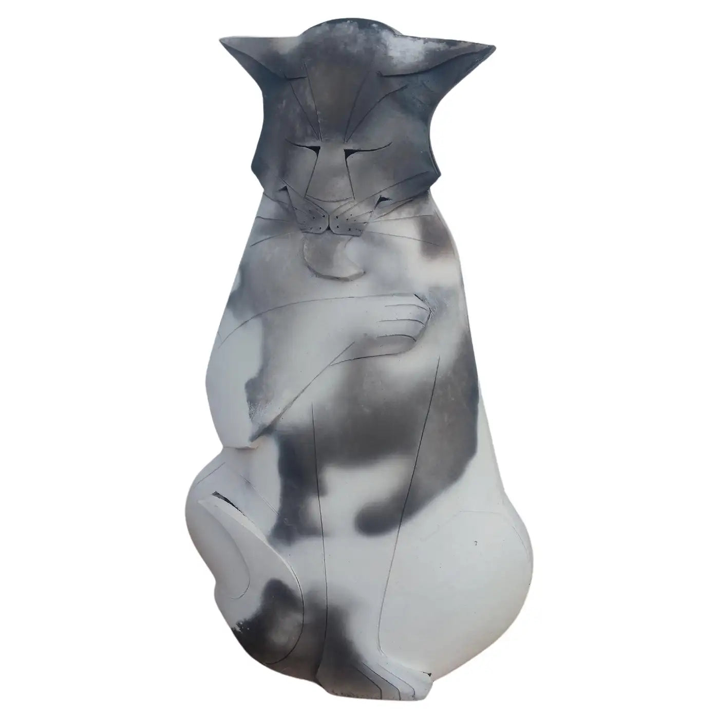Mary Gates Dewey ceramic cat sculpture with whimsical raku glaze