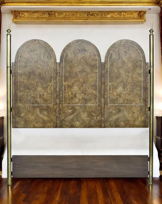 Mastercraft burled Amboyna and brass headboard