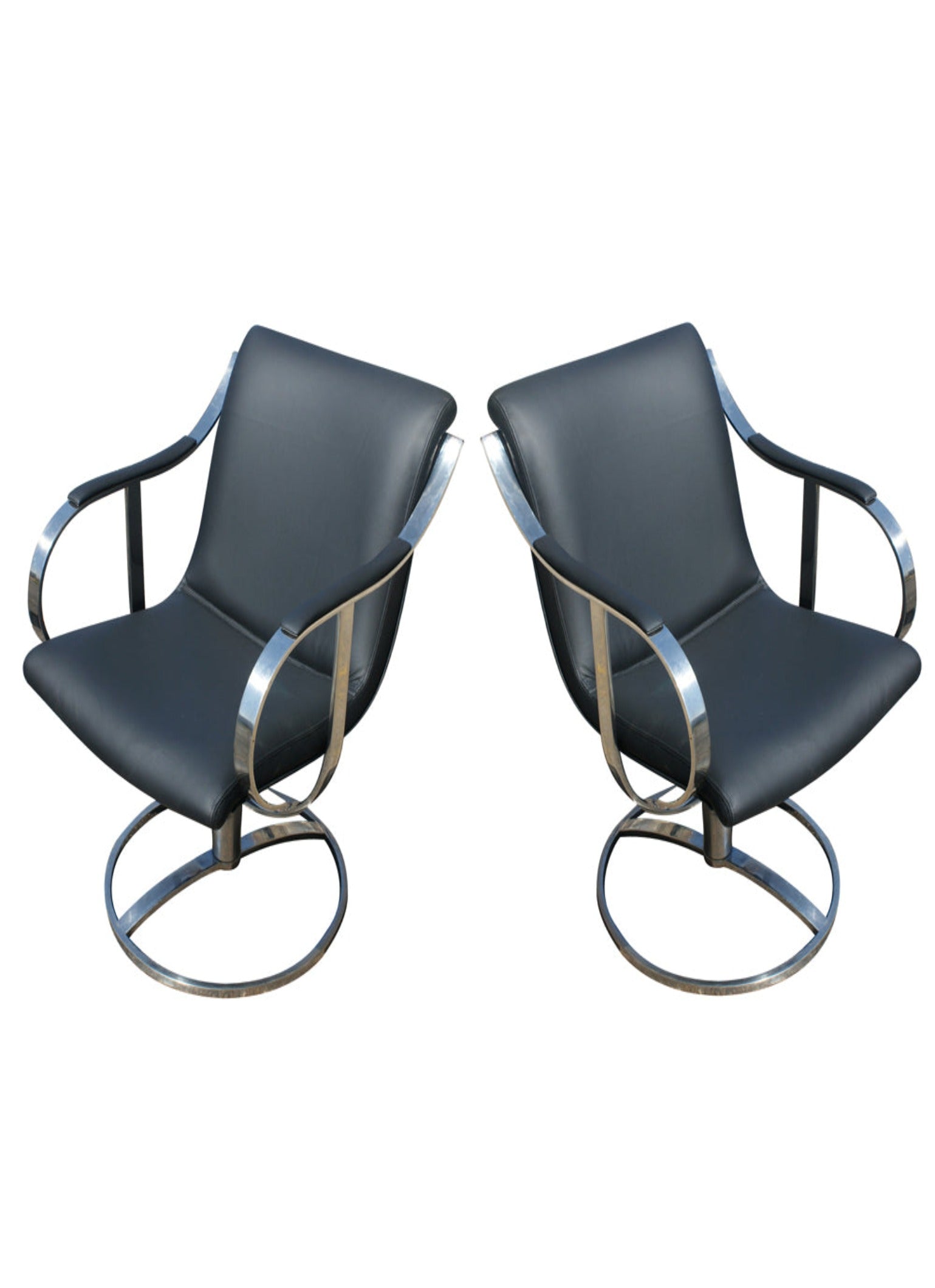 Gardner Leaver for Steelcase Swivel Leather Lounge Arm Chairs