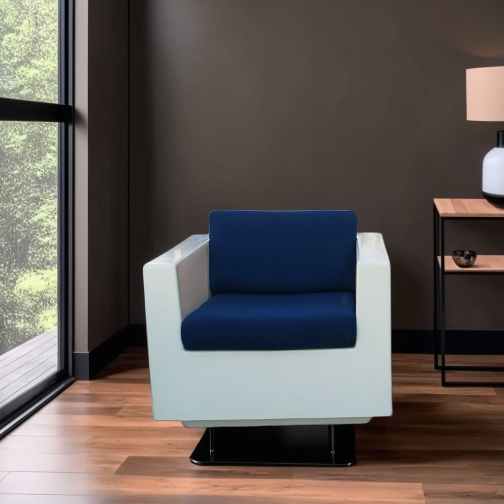 Retro postmodern lounge chair blue upholstery