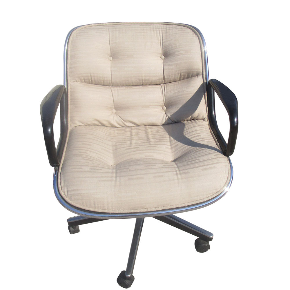 Charles Pollock Knoll design pair brown leather armchairs.​