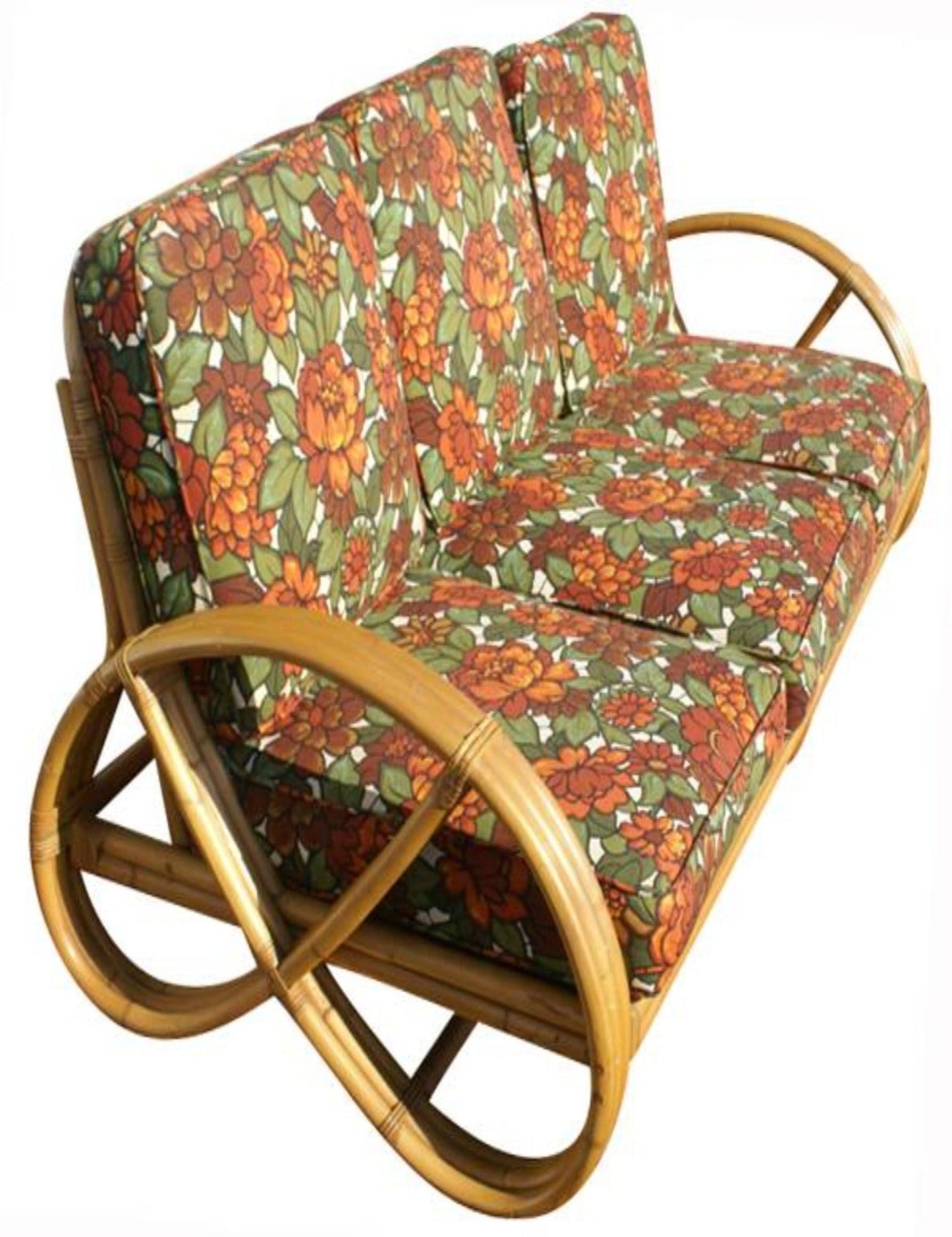 Mid-century vintage rattan pretzel sofa